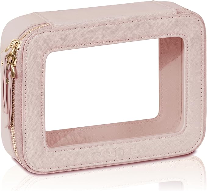 Prite Clear Makeup Bag with Gift Box Waterproof Cosmetic Case Travel Toiletry Bag Car Essentials with Double Zippers (Pearl Pink)