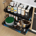 2 Pack Expandable Pull Out Cabinet Organizer, Slide Out Drawers for Kitchen Cabinets, Pull 0ut Kitchen Storage 53cm deep with 8 crockery holders Black