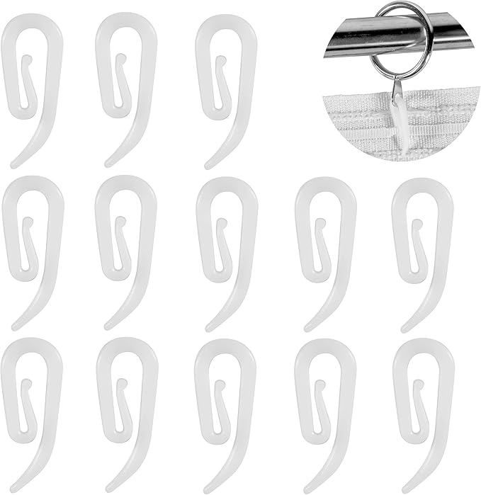 White Plastic Curtain Hooks for Door Window Curtain Header Tape Drapery Hooks 2.8x1.2cm (50PACK)