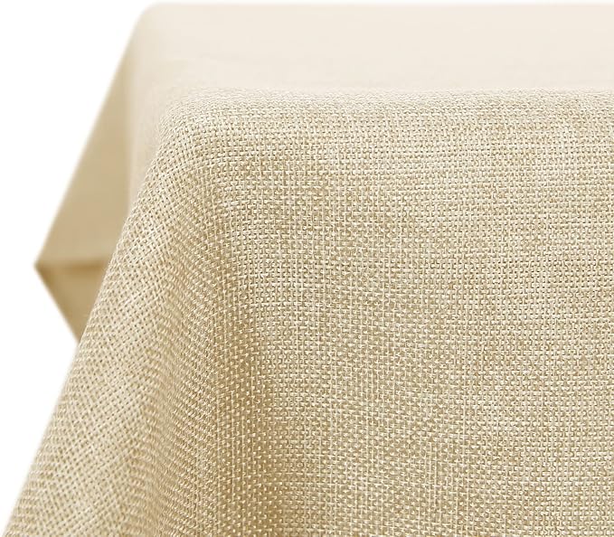 Deconovo Faux Linen Wipeable Tablecloth Rectangle Table Cover for Party 52x70in(132x178cm) Beige