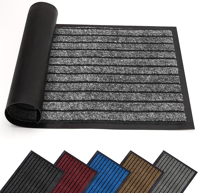 AMEHA Door Mat Indoor & Outdoor Grey 40x60 Cm Heavy Duty Rubber Door Mats Dirt Trapper Non Slip Washable Barrier Floor Mat Entrance Rug Shoes Scraper Super Absorbent Front Doormats