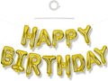 TONIFUL 16 Inch Letter Balloons 3D Gold Happy Birthday Banner with Ribbon Straw, 16 Inch Mylar Foil Letters Birthday Sign Banner Balloon Bunting Reusable for Adults Halloween Party Supplies