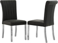 Upholstered Dining Chairs Set of 2, Modern Velvet Kitchen Chairs with Rolled Back Design, High Back Dining Chairs with Metal Legs for Dining Room, Living Room, Home, Office (Black)
