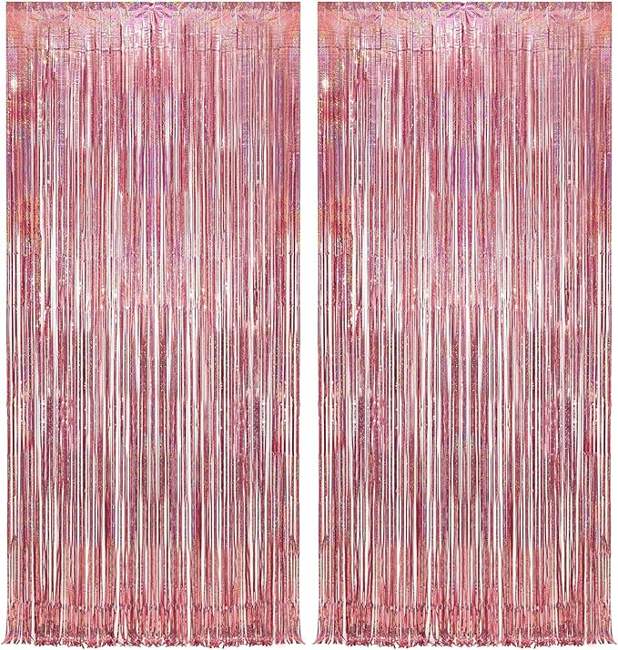 Rose Gold Tinsel Party Backdrop Glitter - GREATRIL Foil Fringe Curtain Photo Booth Backdrop for Birthday Theme Party Decorations - 1m x 2.5m - Pack of 2