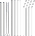 Reusable Glass Straws 10-Pack Drinking Straw 4 Bent + 4 Straight + 2 Wider Smoothie Straws with 2 Cleaning Brushes