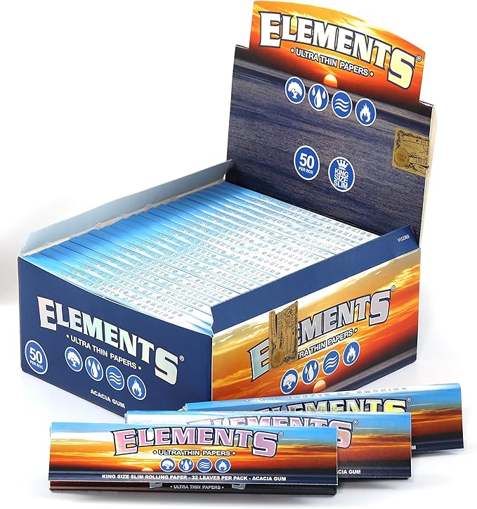 1 box ELEMENTS Slim King Size ULTRA THIN RICE rolling paper - total 1600 papers