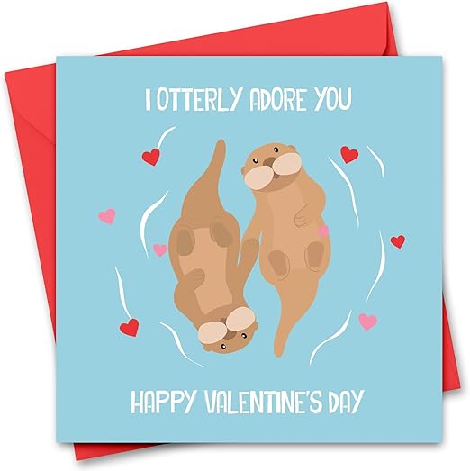 Funny Valentine's Day Card for Him or Her - Valentines Day Cards for Girlfriend, Boyfriend, Husband or Wife - Valentine's Day Card for Fiance Fiancee - Cute Animal Otter Valentine's Day Card