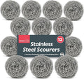 SOL 12pk Stainless Steel Scourers, 6cm x 2.5cm Metal Scourers, Ideal for Variety of Surfaces, Durable & Rust-Resistant, Heavy-Duty Cleaning Pad for Kitchen, Cookware & Grills, Multipurpose Cleaner
