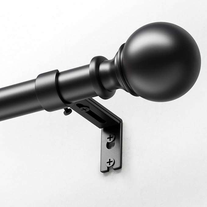 Curtain Poles, 80 to 305 cm Matt Black Curtain Pole for Eyelet Curtains 25mm Diameter Long Curtain Rod Extendable with Bracket for Door, Bedroom, Dining Room, Living Room