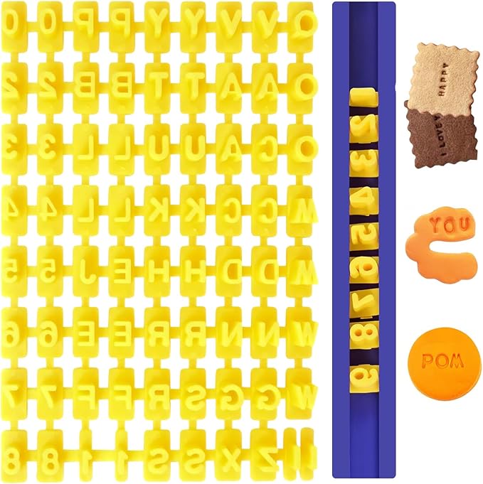 1 Set Letter Stamps for Clay, Alphabet Stamp, 73 PCS Cookie Stamps, for Making Cookies Letters Stamp DIY Clay Cakes Baking Message Letters