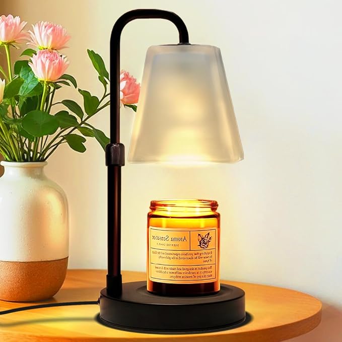 QUIGO Candle Warmer Lamp with Timer Dimmable Adjustable Height Glass Lampshade Electric Wax Melter for Scented Candles Desk Table Night Light Lamp Aesthetic Room Decor House Warming Gifts for Women[Energy Class F]