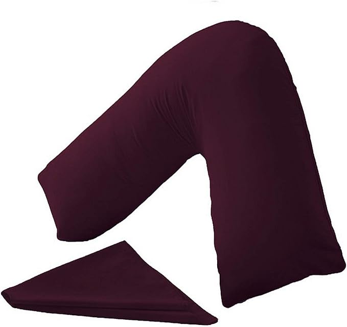 CnA Stores Orthopaedic V-Shaped Pillow Extra Cushioning Support For Head, Neck & Back (Aubergine, V-pillow With Cover)