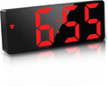 JQGo Alarm Clock Digital Battery Powered, LED Travel Alarm Clocks Beside Mains Powered Non Ticking with Snooze Temperature Date Time Brightness Adjustable for Kids Adults (Red)