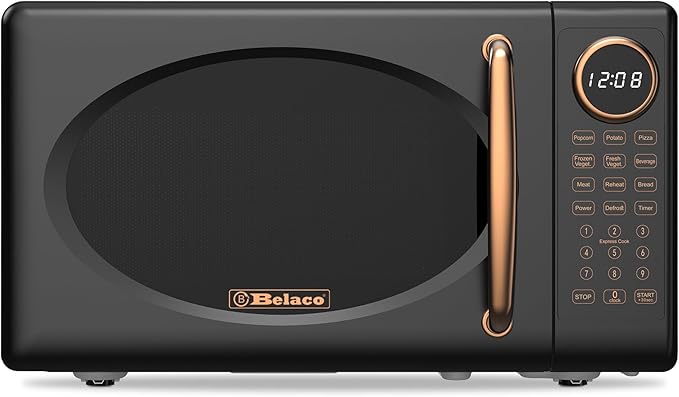 Belaco 20L Microwave, Digital Display, 8 presets with Auto Defrost, 800W Microwave Oven, 10 Power Levels, Luxury & Retro Design, Easy Clean