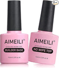 AIMEILI 7 in 1 Builder Base and No Wipe Top Coat, Strengthening Gel UV LED Nails Extension Gel Polish, Nail Repair Nail Strengthen Quick Extension Gel 2x10ml