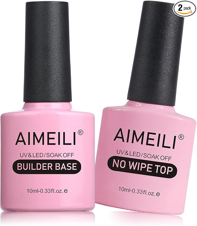 AIMEILI 7 in 1 Builder Base and No Wipe Top Coat, Strengthening Gel UV LED Nails Extension Gel Polish, Nail Repair Nail Strengthen Quick Extension Gel 2x10ml