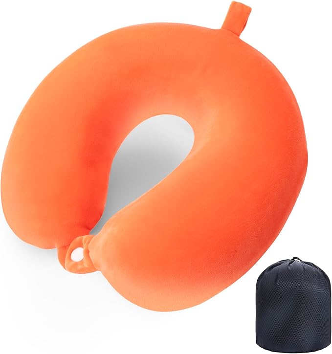 Travel Pillow Neck Pillow Memory Foam Travel Pillows Head Support Cushion for Airplane Train Car Office Travel Essential Flight Pillows for a Long Hauls Sleeping Rest (Orange)