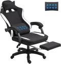 Fabric Massage Gaming Chair, Ergonomic Computer Chair, Video Game Chair, Massage Office Chair, Desk Swivel Chair, Adjustable, Reclining, Footrest, Massage Cushion, Fabric Material, Black, New
