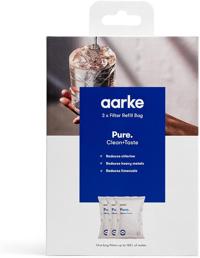Aarke 3-Pack Pure Filter Refill Bags – Reducing Chlorine, Heavy Metals and Limescale – Filters up to 120 Liters/32 Gallons of Water per Bag