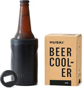Huski Beer Cooler 2.0 | New | Premium Can and Bottle Holder | Triple Insulated Marine Grade Stainless Steel | Detachable 3-in-1 Opener | Works as a Tumbler | Best Gifts for Beer Lovers (Black)