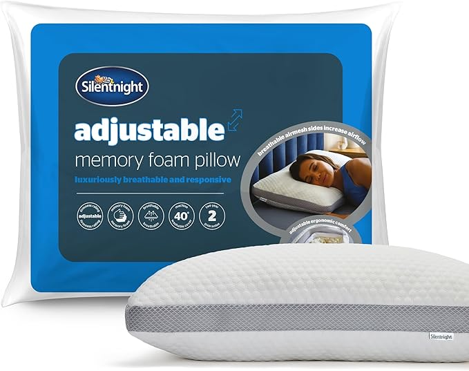 Silentnight Adjustable Memory Foam Pillow - Sink-In Luxury Shredded Filling - Ergonomic Support Help Ease Neck Pain - All Sleeping Positions - Breathable Hollowfibre Removable Cover - Hypoallergenic