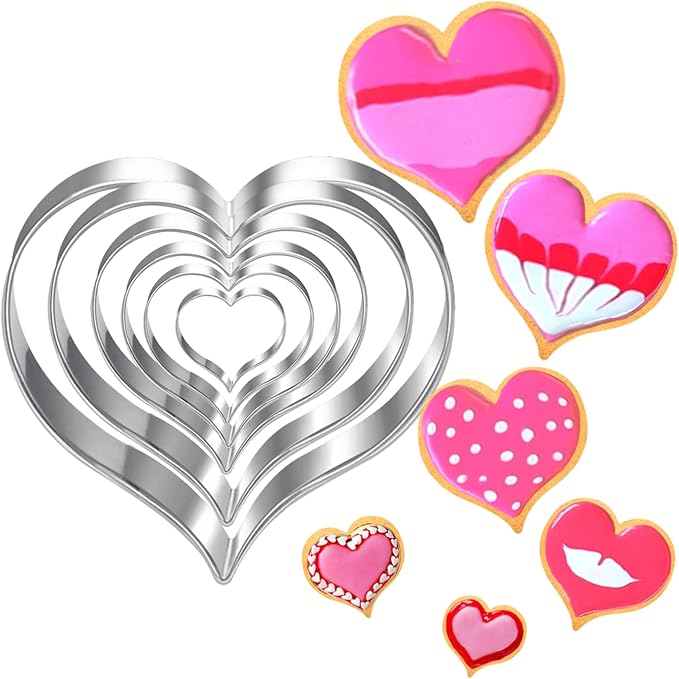 Heart Cookie Cutters Set-6 Piece-10.8 cm 8.9 cm 7.6 cm 6.4 cm 4.5 cm 2.4 cm-Large and Mini Heart Biscuit Cutters for Baking