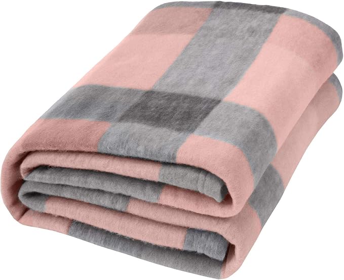 Dreamscene Blush Winter Check Fleece Blanket Super Soft Warm Cosy Sofa Bed Picnic Garden Throw Over, Plaid Tartan Pink Grey - 120 x 150cm