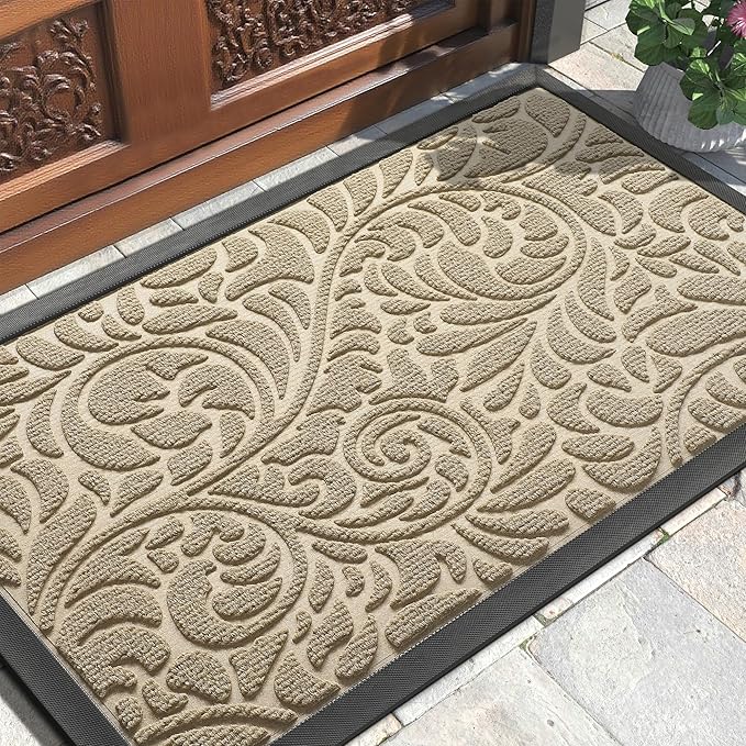 Yimobra Door Mat, Heavy Duty Front Welcome Mats For Home Entrance Outdoor Indoor, Doormat for Outside Back Patio Floor Entry Porch Garage Office, 75 x 43 cm, Beige