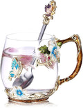 Luka Tech Handmade Enamel Butterfly Flower Glass Coffee Mugs Tea Cup with Spoon,Birthday Gifts for Her Women Mum Friends Valentines Mothers Day