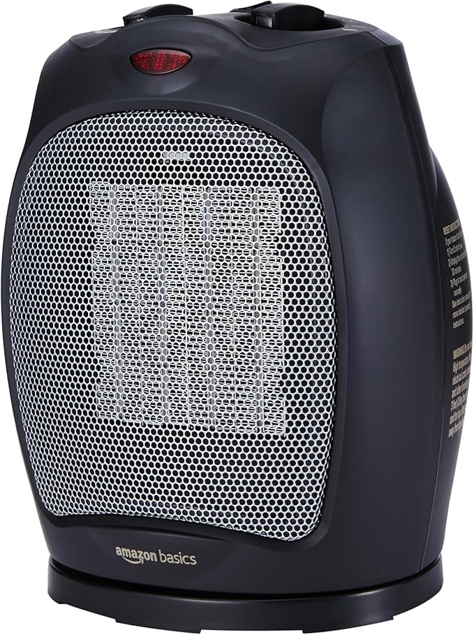 Amazon Basics 1800 Watt Oscillating Ceramic Space Heater with Adjustable Thermostat - Black