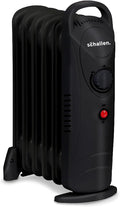 Schallen 800W 6 Fins Black Portable Electric Slim Oil Filled Radiator Heater with Adjustable Temperature Thermostat, Modern Fast Home Heating (Black, 800W)