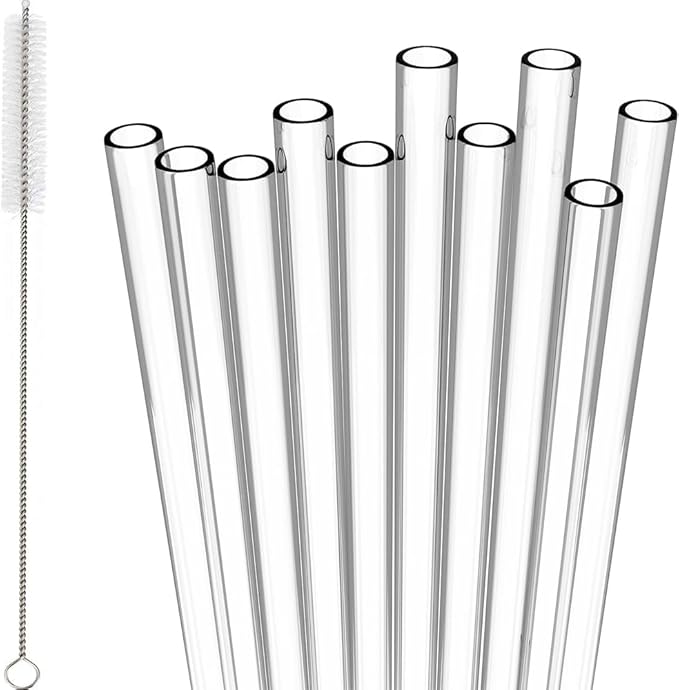 Plastic Straws Pack of 20 Reusable Straws with Brush 19mm x 7mm Perfect for Cocktails, Milk, Juice, Tea (Drinking Straws)