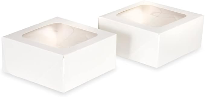 Anniversary House 2-pack Treat Cake Boxes White, Cookie, Tray Bake, Cake and Brownie Box, Sturdy Strong and Thick Card, Easy Pop-Up Assembly,7.5 x 16 x 16 CM, J152