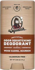 Dr. Squatch Natural Men’s Deodorant – Aluminium Free Natural Deodorant For Men with Charcoal & Postbiotics for 72-Hour Odor Protection – Wood Barrel Bourbon, 75g Stick (1-pack)