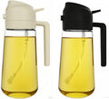 2 Pack Oil Spray Bottle for Cooking, 500ML 2 in 1 Olive Oil Dispenser Sprayer for Kitchen Premium Clear Glass Pots for Cooking, Air Fryer, BBQ, Salad, Beige+Black