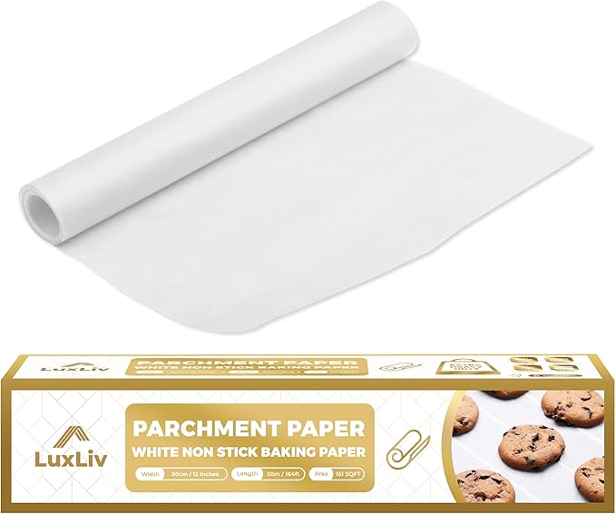 White Baking Paper Roll 30cm x 50m – White Non-Stick Parchment Paper | Heavy Duty Greaseproof Paper for Baking, Cooking, Air Fryer & Oven Use | Long Roll Baking Parchment