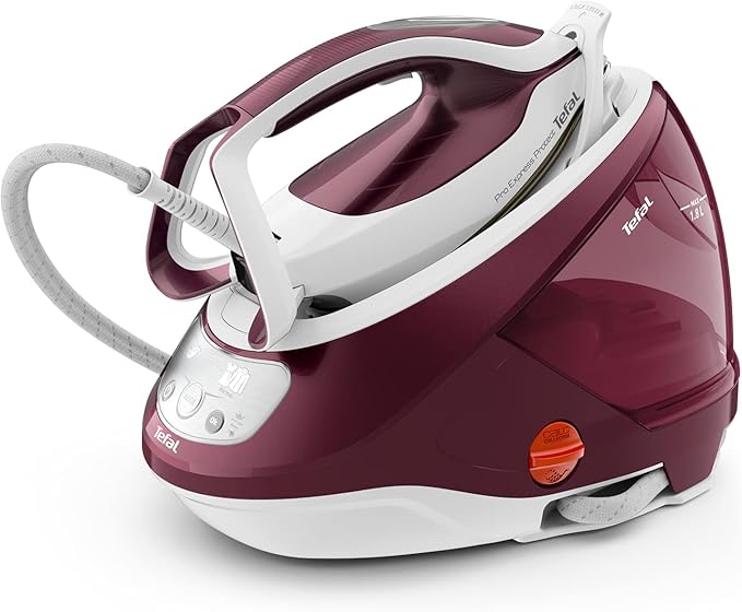 Tefal High Pressure Steam Generator Iron, 135g/min Steam Output, Non-Stick Durilium Soleplate, 540g/min Steam Boost, 7.5-Pump Bars with Pro Express Protect Technology, White & Burgundy, (GV9220)