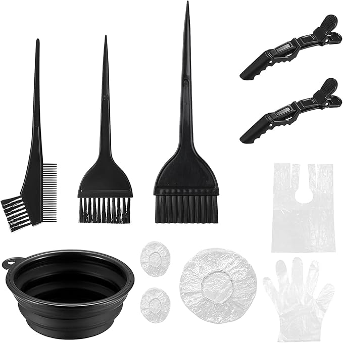10 Pcs Hair Dye Coloring Set Colouring Kit, DIY Beauty Salon Hair Dye Bleaching Tools Kit, Including Brush, Mixing Bowl, Ear Cover, Shawl, Gloves, Clips