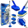 Bathroom Tile Cleaner Shower Cleaning Brush, Multi-section Long Handled Scrubbing Brush with Replaceable Stiff Bristle Tub and Tile Scrubber, Shower Cleaner Sponge Scourer, and Microfibre Pad