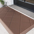 DEXI Door Mat, Non-slip Heavy Duty Dirt Scraper Outdoor Mats with Drainage Holes, Waterproof Low Profile Doormats Outside for Entrance, Patio, Garden, 43 x 90 cm, Brown