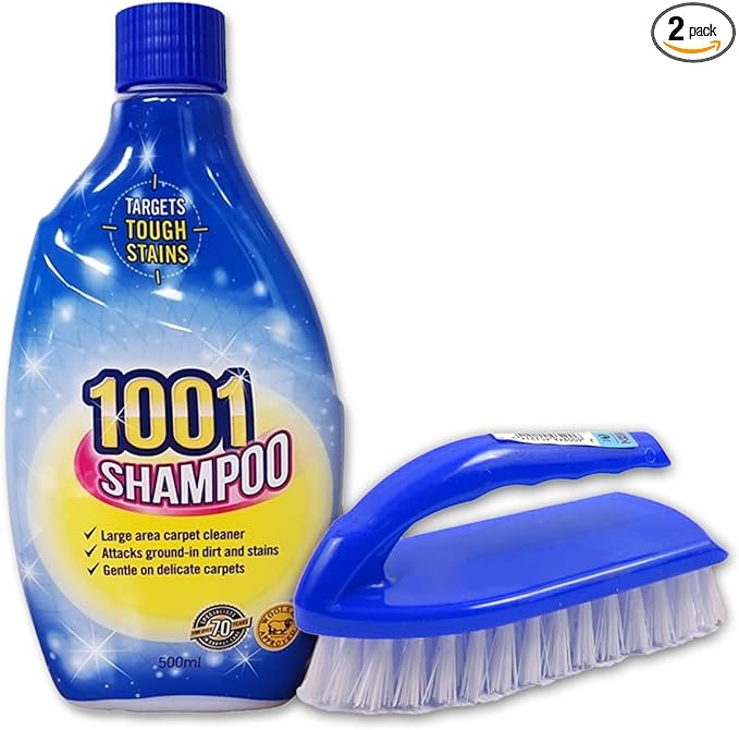 1001 Carpet Cleaner Shampoo & Brush Kit 500ml | Deep Cleaning Carpet Solution & Powerful Stain Remover for Rugs, Upholstery & Carpets | Revives Fibres, Freshens & Restores Look