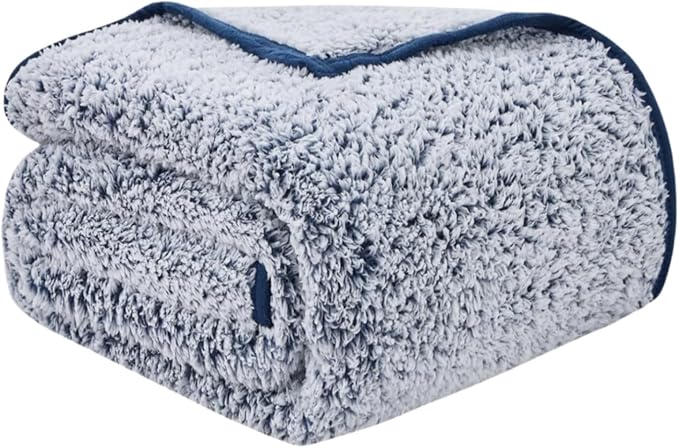 EMME Sherpa Ultra Soft Warm Fuzzy Fleece Throw Blanket - 152 x 203 cm Microfiber Cozy Blanket for Couch & Sofa - Lightweight, Reversible,Navy