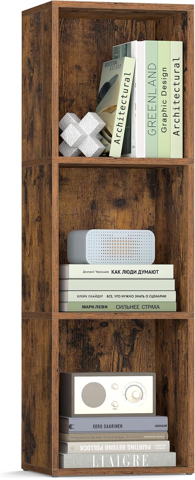 VASAGLE CUSTOS Collection - Bookshelf, 3-Tier Cube Bookcase, Storage Shelving Unit, Display Shelf, Open Compartments, 24 x 30 x 94.8 cm, Living Room, Home Office, Bedroom, Rustic Brown LBC433K01