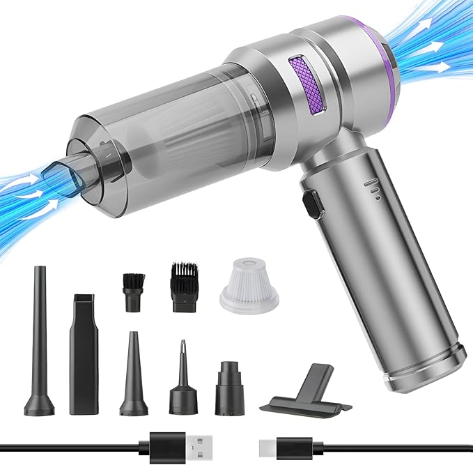 4 in 1 Cordless Handheld Vacuum Cleaner,Car Vacuum Cleaner,22000PA Strong Suction Mini Vacuum,Dust Blower,Can be Used for Home,Car(Silver-purple)