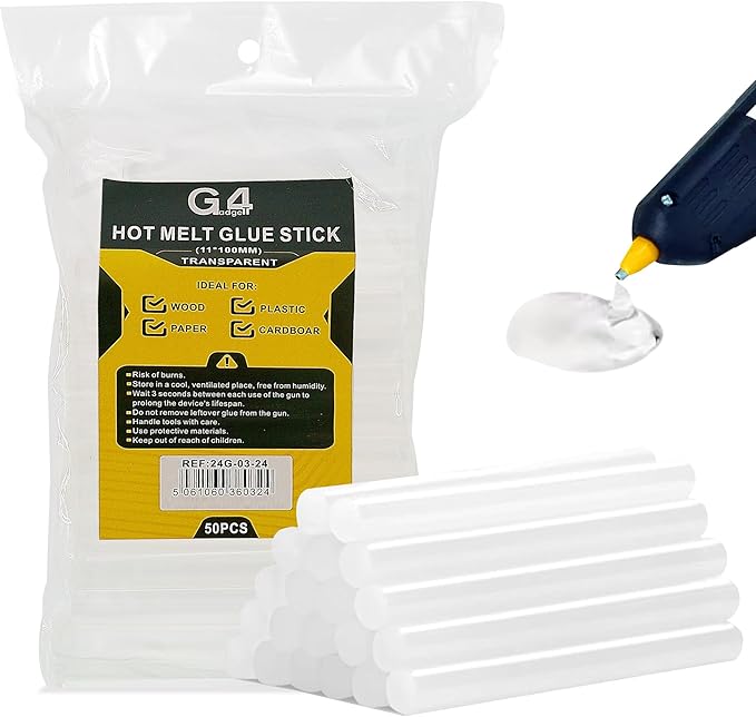 G4GADGET Hot Glue Sticks 50 Pack Glue Sticks for Glue Gun | Strong Bond | Fast Melt | Clear Hot Melt Glue Sticks for Crafting, DIY, Repairs, Arts & Crafts (50, 11mm x 100mm)