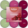 Bolsius - 18 Scented Tealights - Cranberry - Burn time of 3.5 Hours - Diameter 38 mm – Natural Extracts – Contains Vegan Wax – Palm Oil-Free, Red