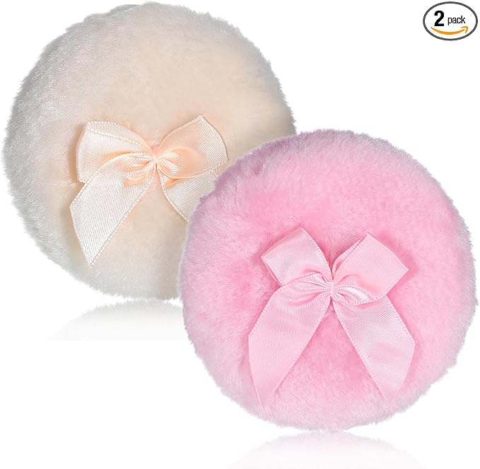 2 Pcs Large Fluffy Powder Puffs, 3.4 Inch Soft Body Powder Puff Washable Reusable Dusting Big Fluffy Puff for Wet Dry Makeup Face Body