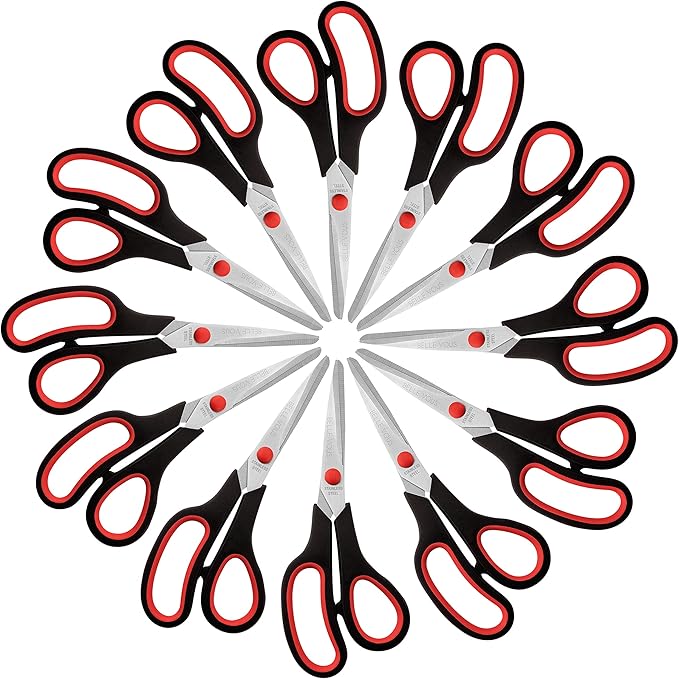 Belle Vous Sharp Craft Scissors for Adults (12 Pack) - Heavy-Duty Sharp Scissors for Crafting - Office Scissor Set for Wrapping Paper and Stationery