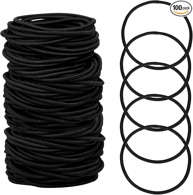 HXC 100pcs Black Elastic Hair Bands, Small Hair Bobbles For Women, 2mm Thin Hair Tie for Kids, Soft Hair Bands withou Metal, Elastic Ponytail Holder