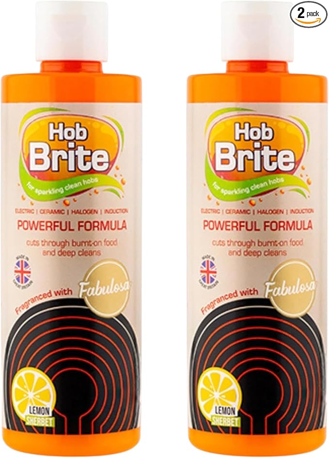 Hob Brite Hob Cleaner Lemon Sherbet (2X 250 ml), A Powerful Cream Formula for Electric, Ceramic, Halogen and Induction Cookers with Degreaser Sponge